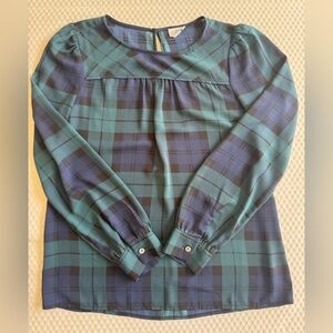 J. Crew Green and Blue Plaid Blouse